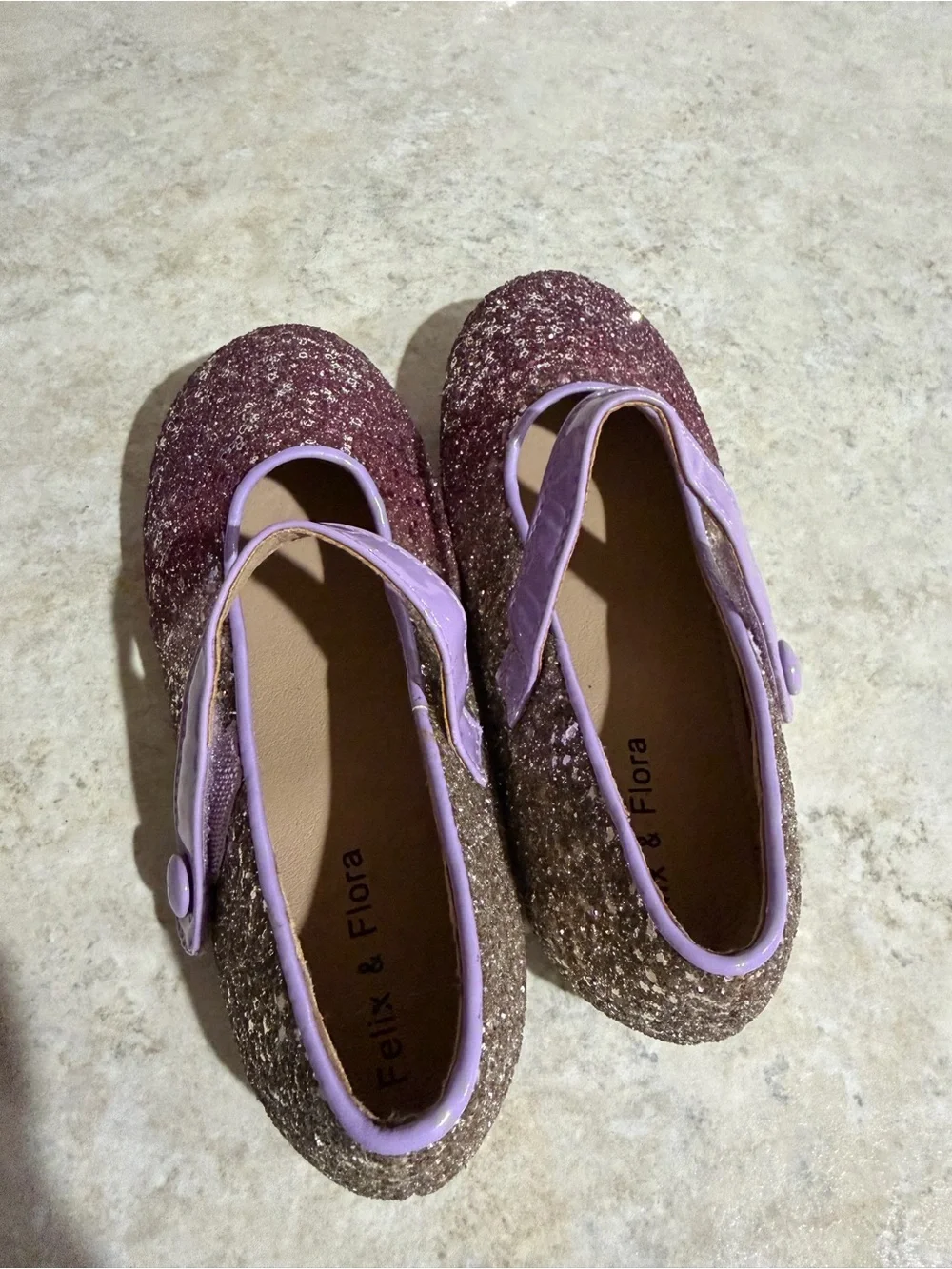 Felix & Flora Girls Pink Purple Glitter Mary Jane Dress Shoes Sz 12 Approx